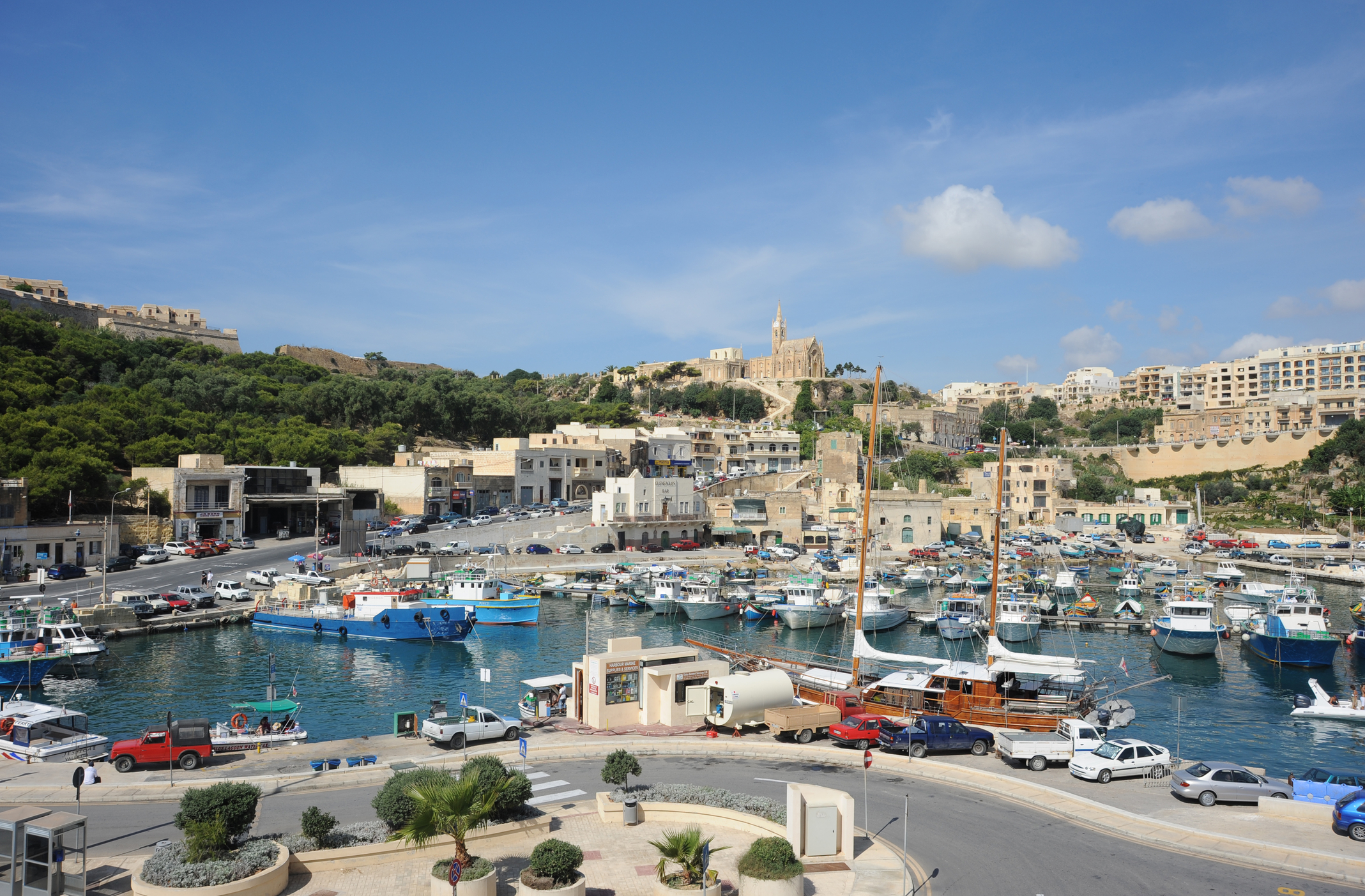 Charter yachts moored in a harbour on Gozo, Malta